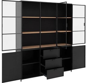 Goossens Buffetkast Metallo, 3 glasdeuren 2 dichte deuren 3 laden, blank eiken, 160 x 200 x 40 cm, urban industrieel