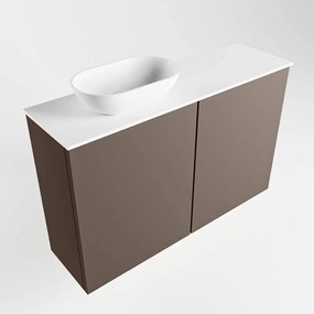 Mondiaz Fowy toiletmeubel 80cm smoke met witte waskom links en kraangat