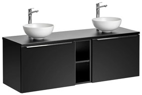 Comad Santa Fe Black badkamermeubel 140cm zwart mat met open kast en 2 mat witte waskommen