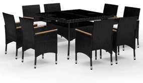vidaXL 9-delige Tuinset poly rattan en acaciahout zwart