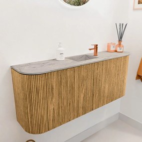 Mondiaz Joya DLux 105cm toiletmeubel ronding links/rechts oak met wastafel faye midden 1 kraangat glace