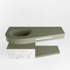 Mondiaz Riva badmeubel 120cm Carrara met 1 lade en wastafel links 0 kraangaten Army