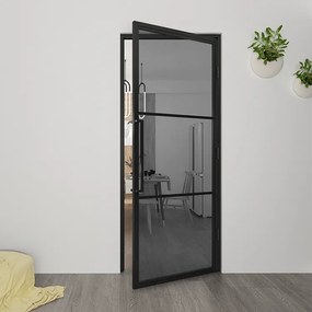 Stalen Deur - Binnendeur Smartline Rechtsdraaiend Rookglas 231,5x93 - Zwart - Incl. Kozijn