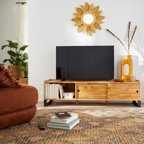Tv-meubel, massief eiken, eikenfineer en staalmetaal, Hiba