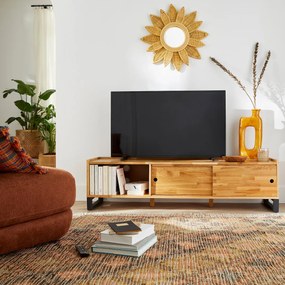 TV-bank, massief eikenhout, eikenfineer en staal, Hiba