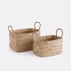 Set van 2 manden met gevlochten strogras, Erbi