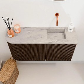 Mondiaz Joya DLux 80cm toiletmeubel ronding links walnut met wastafel faye rechts zonder kraangat glace