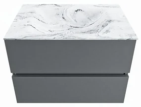Mondiaz Vica DLux badmeubel 70cm plata 2 lades met wastafel glace midden zonder kraangat