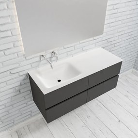 Zaro Valencia Solid Surface badmeubel 120cm mat antraciet zonder kraangat spoelbak links 4 lades