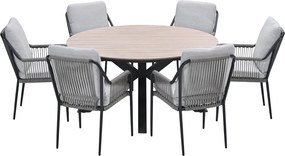 Garden Impressions Stevie tuinset 7-delig taupe - Tulli tuintafel Ø148x75 cm light teak vironwood