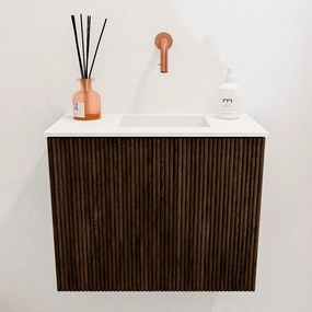 Mondiaz Joya 50cm toiletmeubel walnut met wastafel faye rechts zonder kraangat talc