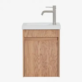 Narek Zwevend Houten Badkamermeubelset Met Geïntegreerde Wastafel Ash Brown & Spiegelloze & Geborsteld Grijs ↑20 Cm Met - Sklum