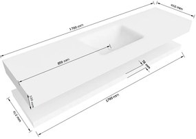 Zaro Alan badmeubel 170cm met planchet talc en vrijhangende wastafel cloud midden zonder kraangat talc