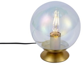 Art deco tafellamp messing met smoke regenboog glas - Pallon