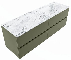Mondiaz Vica DLux badmeubel 150cm army 4 lades met wastafel glace rechts 1 kraangat