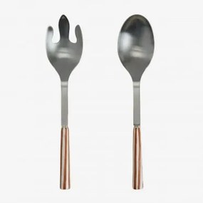 Set Van 2 Saladebestekken Van Roestvrij Staal En Keramiek Ireli Terracotta - Wit - Sklum