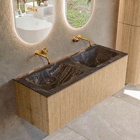 Mondiaz Kurve-dlux 120cm badmeubel oak met 1 lade en wastafel leaf dubbel zonder kraangat lava