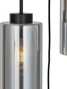 Art Deco hanglamp zwart met smoke glas 7-lichts - Laura