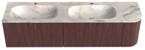 Mondiaz Kurve-dlux 175cm badmeubel ronding rechts ruby met 2 lades en 1 deur en wastafel stor small dubbel/links 2 kraangaten frappe