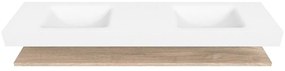 Zaro Alan badmeubel 190cm met planchet washed oak en vrijhangende wastafel cloud dubbel 2 kraangaten talc