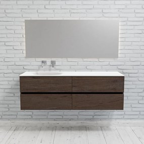 Zaro Sevilla Solid Surface badmeubel 150cm donker eiken zonder kraangat spoelbak links met 4 lades