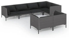 vidaXL 7-delige Loungeset met kussens poly rattan donkergrijs