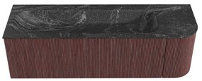 Mondiaz Kurve-dlux 145cm badmeubel ronding rechts ruby met 1 lade en deur en wastafel big large links zonder kraangat lava