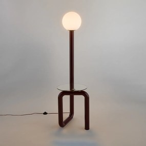 Staande lamp met legplank, van ijzer, opaline en glas, hoogte 149 cm, TEDY