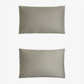 Pack Van 2 Kussenslopen Van 300-draads Satijn Sampras Groen – Khaki & 50 X 75 Cm - Sklum