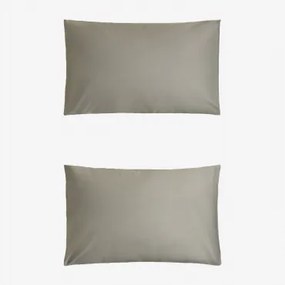 Set Van 2 Sampras Satijnen Kussenslopen Met Een Draaddichtheid Van 300 Groen – Khaki & 50 X 75 Cm - Sklum