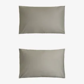 Set Van 2 Sampras Satijnen Kussenslopen Met Een Draaddichtheid Van 300 Groen – Khaki & 50 X 75 Cm - Sklum