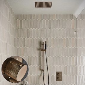 Saniclear Cube Curved Pro inbouw regendouche met inbouw douchekop 30x30cm, glijstang en staafhanddouche verouderd messing