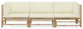 vidaXL 3-delige Loungeset met crèmewitte kussens bamboe