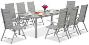 Garden Point lichtgrijze aluminium tuinmeubelen met grote Polywood Verona tafel voor 8 personen