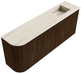 Mondiaz Joya DLux 100cm toiletmeubel ronding links walnut met wastafel faye rechts 1 kraangat meli