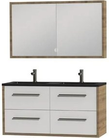 Tiger Boston badmeubel met spiegelkast en zwarte wastafel 120cm chalet eiken