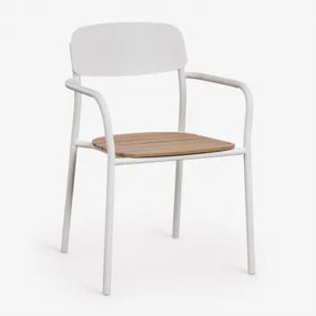 Stapelbare Tuinstoelen Set Van 2 Met Armleuningen Van Hout En Staal Mireiali Gardenia Wit - Kastanjehout Bruin - Sklum