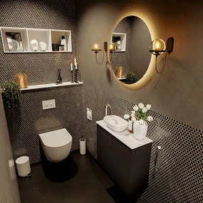 Mondiaz Fowy toiletmeubel 60cm urban met witte waskom links en kraangat