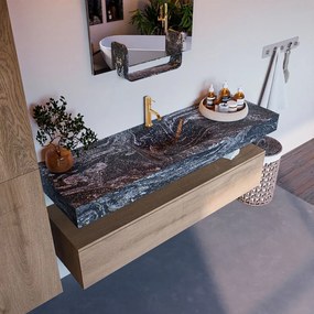 Mondiaz Alan DLux badmeubel 150cm washed oak 1 lade met wastafel lava midden 1 kraangat