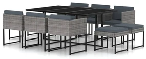 vidaXL 11-delige Tuinset met kussens poly rattan grijs