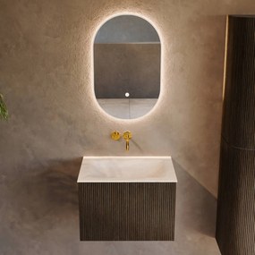Mondiaz Kurve-dlux 60cm badmeubel shadow met 1 lade en wastafel cloud midden zonder kraangat ostra
