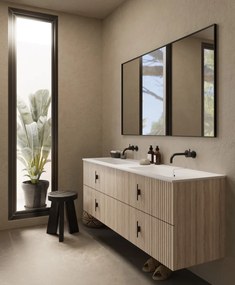 Muebles Avila badmeubel ribbelfront 160cm naturel eiken met dubbele wastafel zonder kraangaten