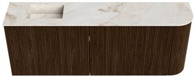 Mondiaz Joya DLux 110cm toiletmeubel ronding rechts walnut met wastafel faye links 1 kraangat frappe