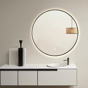 Saniclear Circle Black ronde spiegel met LED verlichting 80cm incl. spiegelverwarming mat zwart