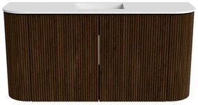 Mondiaz Joya 85cm toiletmeubel ronding links/rechts walnut met wastafel faye midden zonder kraangat talc