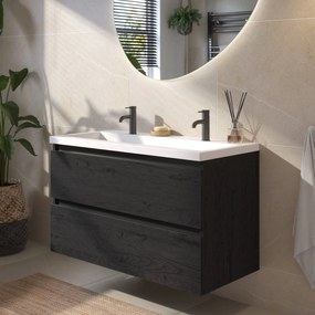 Saqu Gaia voorgemonteerd badmeubel met zwarte greeplijst incl. matte wastafel 100,5x51cm eiken zwart