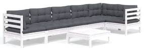 vidaXL 7-delige Loungeset met kussens grenenhout wit