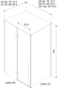 Kerra Long douchecabine zwart 90x80cm met 90cm deur
