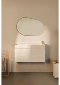 Badkamermeubelset Van Hout En Essenhoutfineer Met Geïntegreerde Wastafel Ona Wit & Ovaal Led En Anticondens 100x65 Cm Meunier & Zonder Kraan - Sklum