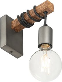 Industriële wandlamp staal met bruin - Gallow